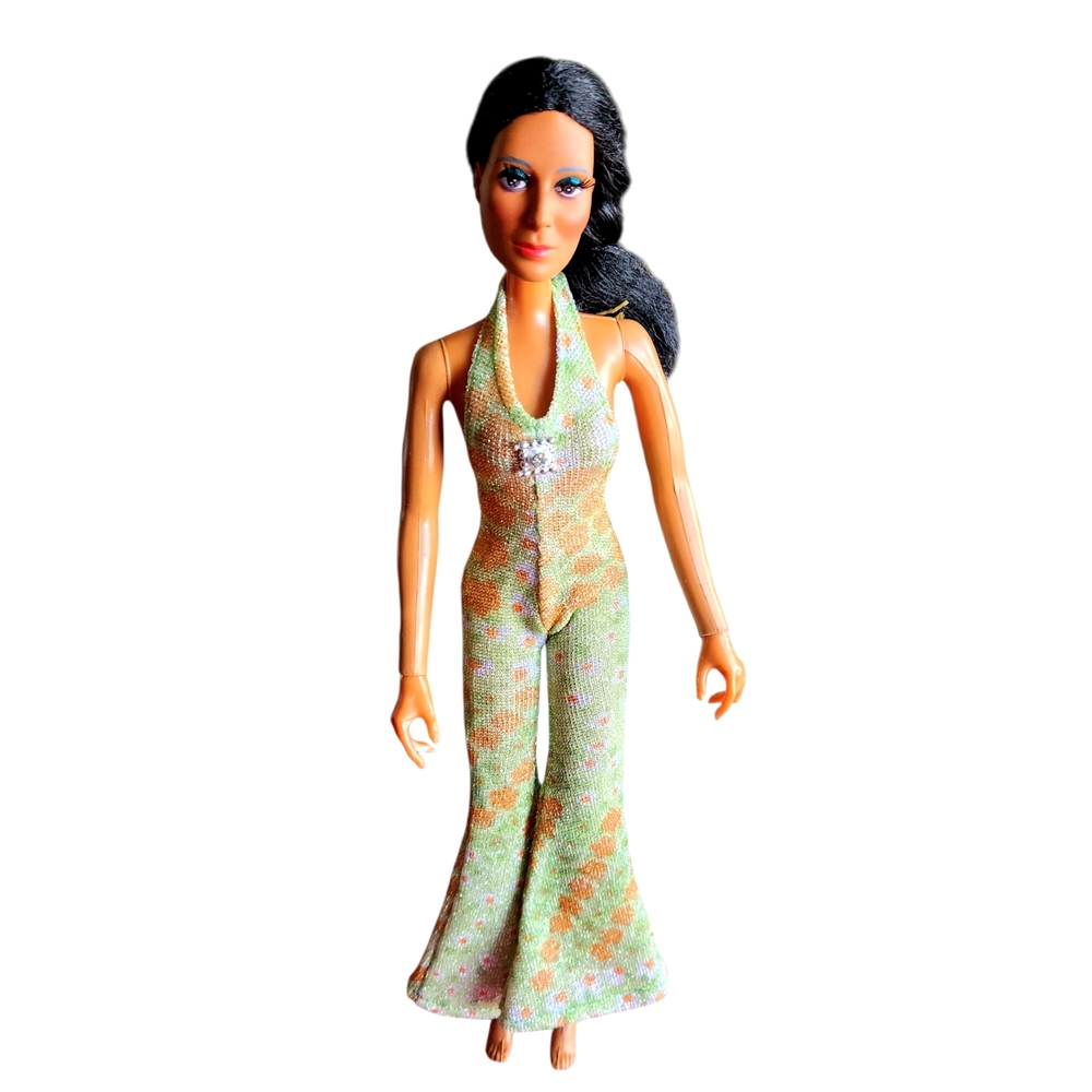 CHER 12” Doll Vintage 1975 Metallic Green Halter Bellbottom Jumpsuit MEGO Corp